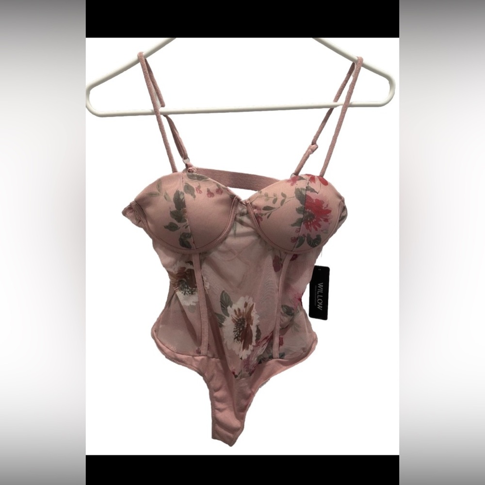 Willow Blush Pink Floral Mesh Bustier Bodysuit